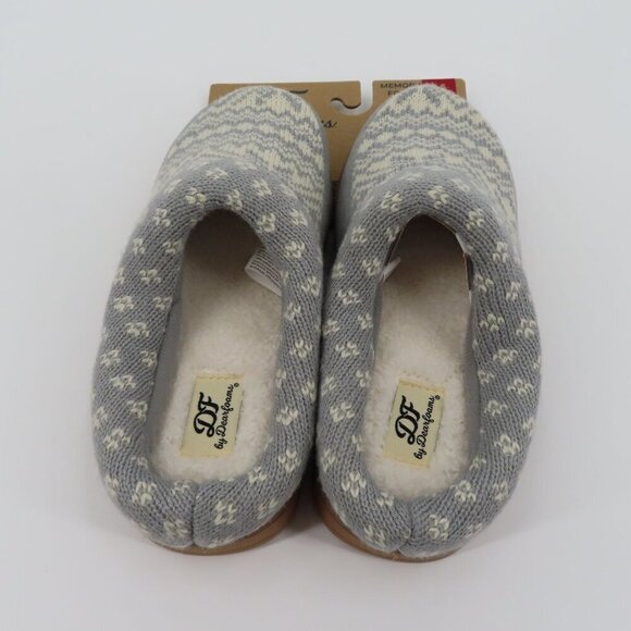 Dearfoams Medium 7-8 Gray Sweater Knit Indoor Outdoor Memory Foam Slippers NEW - Picture 6 of 13